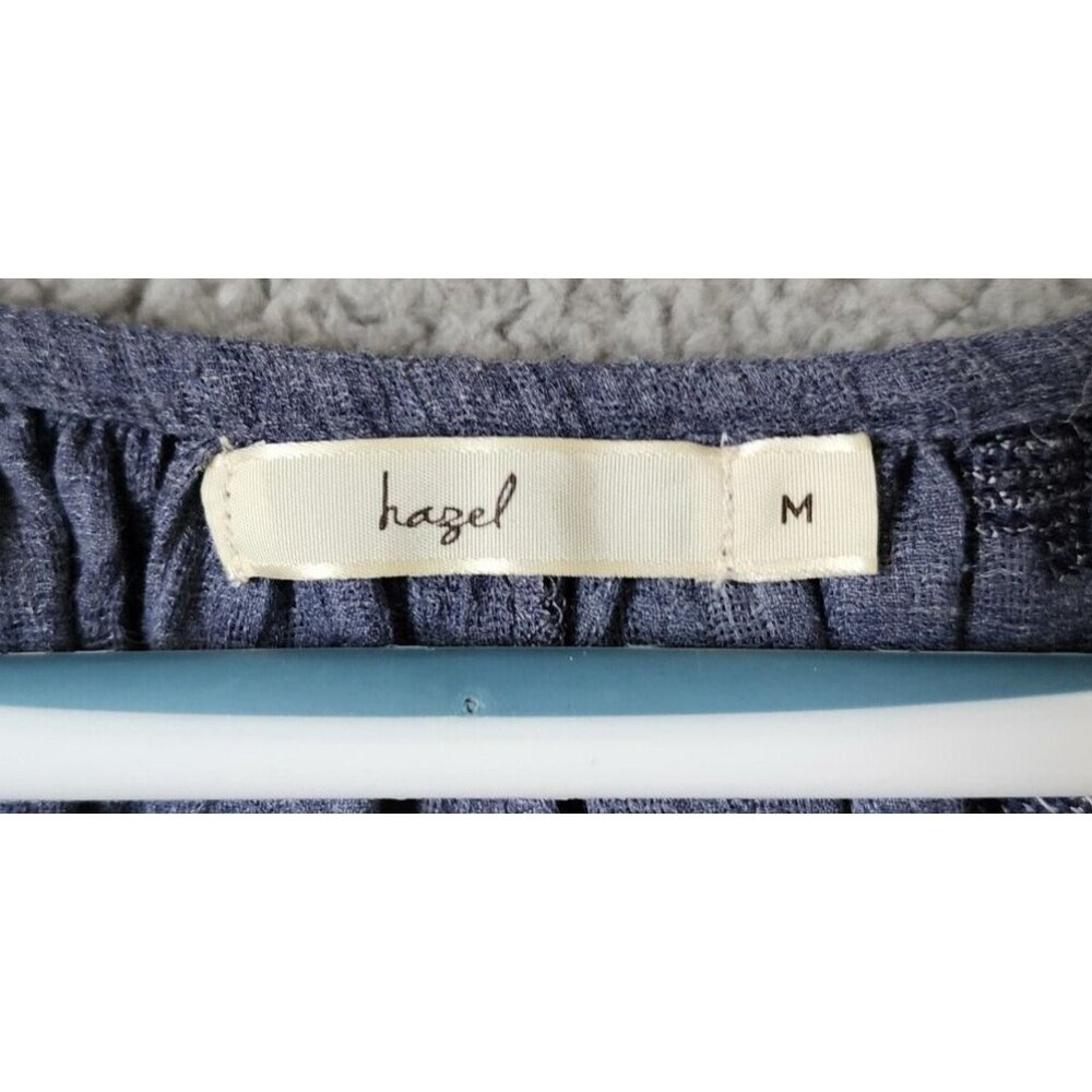 Hazel Women's Long Balloon Sleeve Tie V Neck Oversized Top Embroidered Blue Sz M - Picture 8 of 15